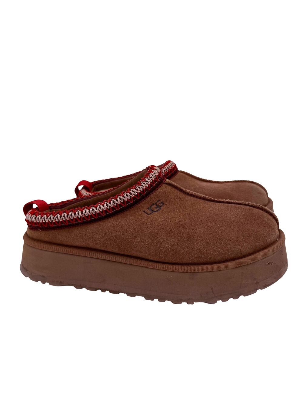 UGG Women's Tazz II Chestnut Leather Platform Slippers Size 10